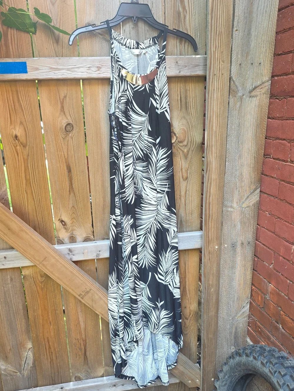 Tropical Print Maxi Dress - Black & White